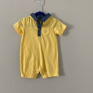 NWOT Yellow Baby Romper with Blue Collar